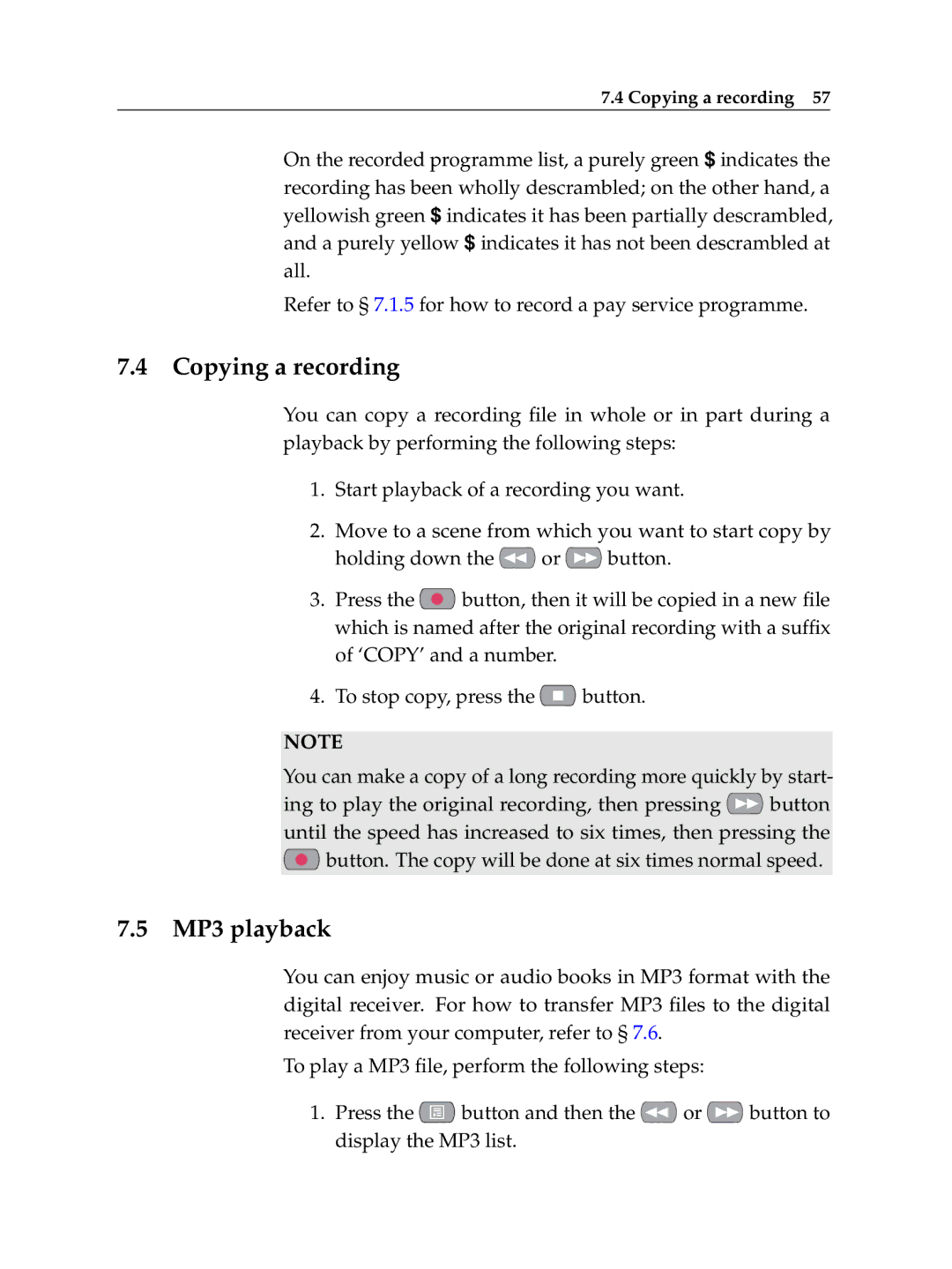 Topfield TF 500 PVRC manual Copying a recording, MP3 playback 