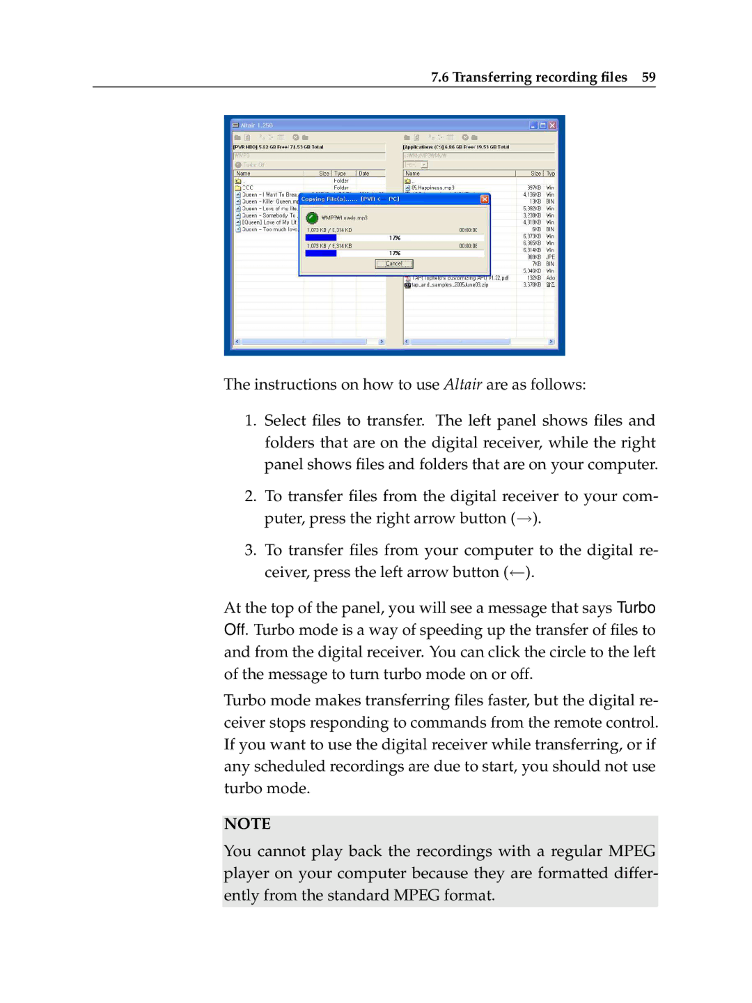 Topfield TF 500 PVRC manual Instructions on how to use Altair are as follows 