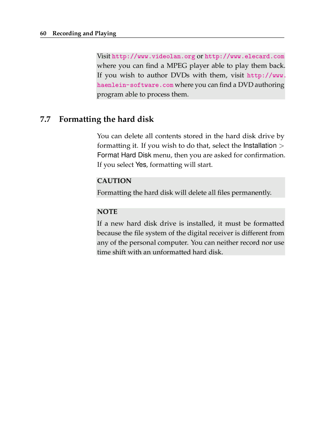 Topfield TF 500 PVRC manual Formatting the hard disk 