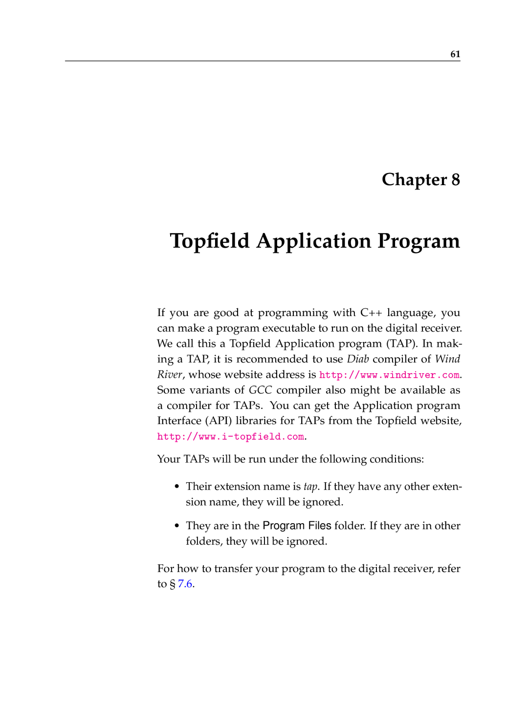 Topfield TF 500 PVRC manual Topﬁeld Application Program 