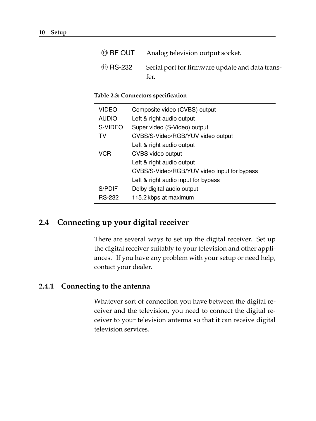 Topfield TF 5000 CI, TF 5100 CI manual Connecting up your digital receiver, Connecting to the antenna 