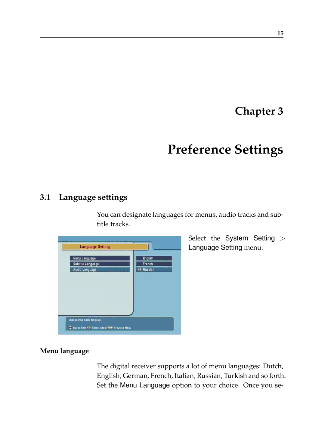 Topfield TF 5100 CI, TF 5000 CI manual Preference Settings, Language settings 