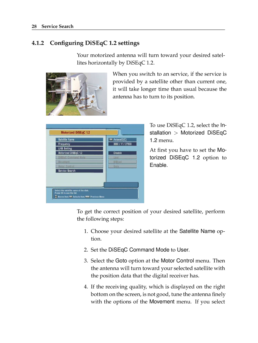 Topfield TF 5000 CI, TF 5100 CI manual 2 Conﬁguring DiSEqC 1.2 settings 