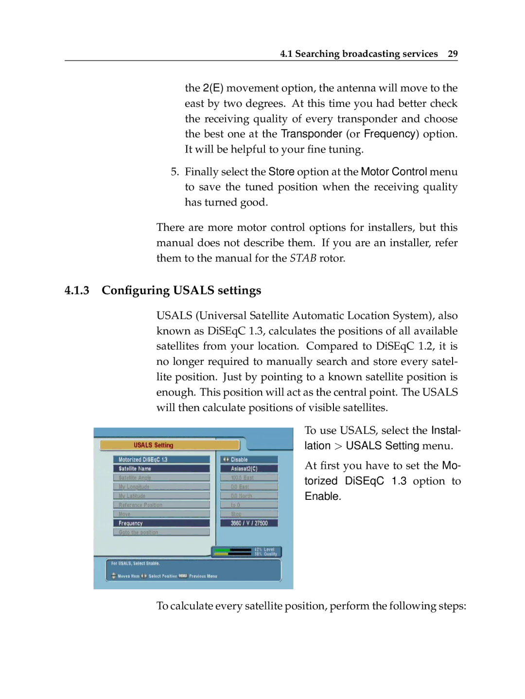 Topfield TF 5100 CI, TF 5000 CI manual 3 Conﬁguring Usals settings 