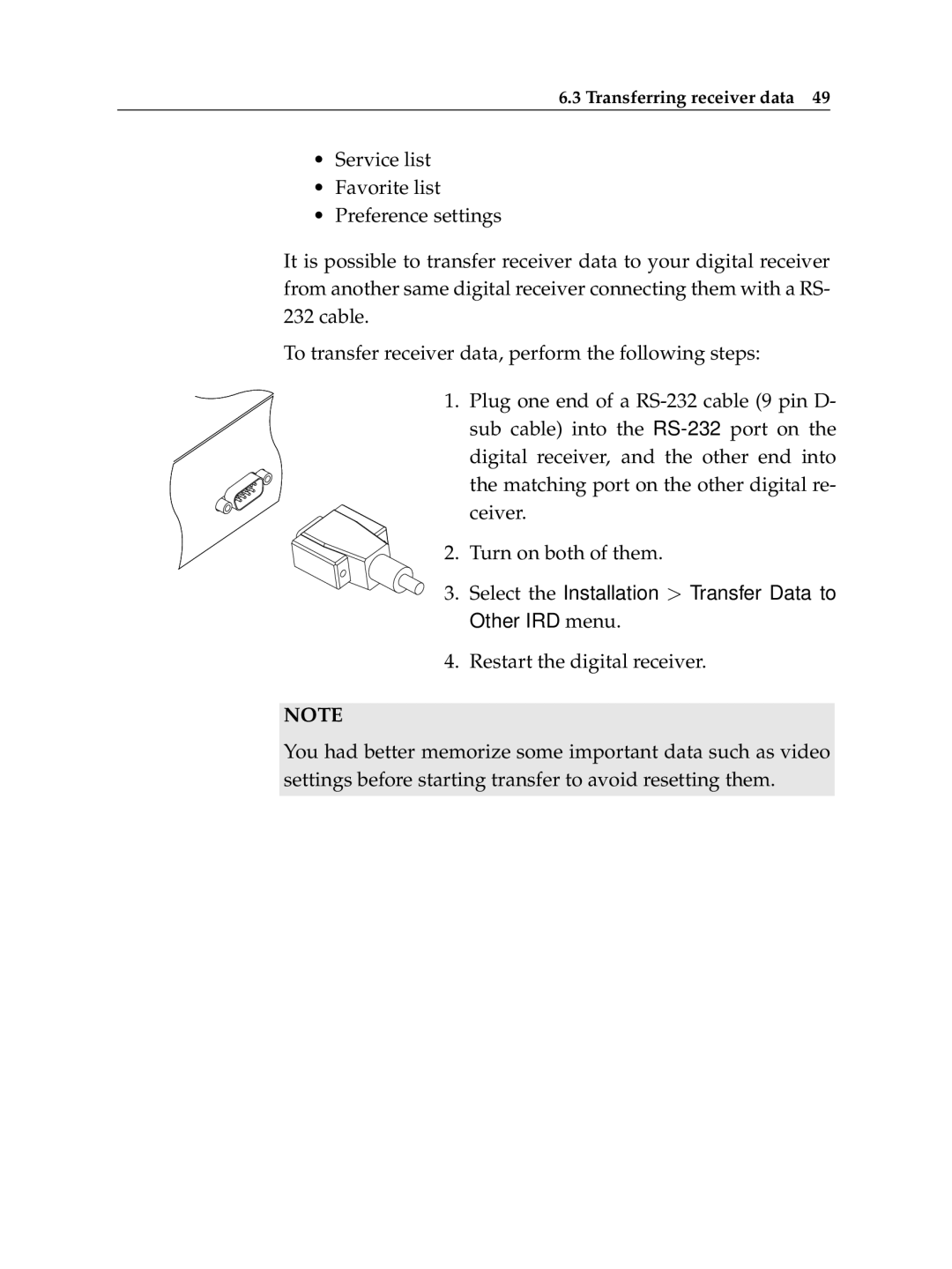 Topfield TF 5100 CI, TF 5000 CI manual Transferring receiver data 