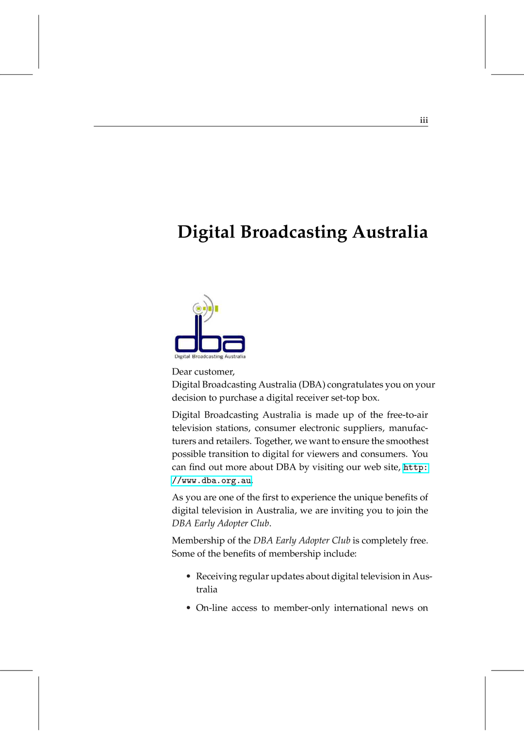 Topfield TF 5000 manual Digital Broadcasting Australia 