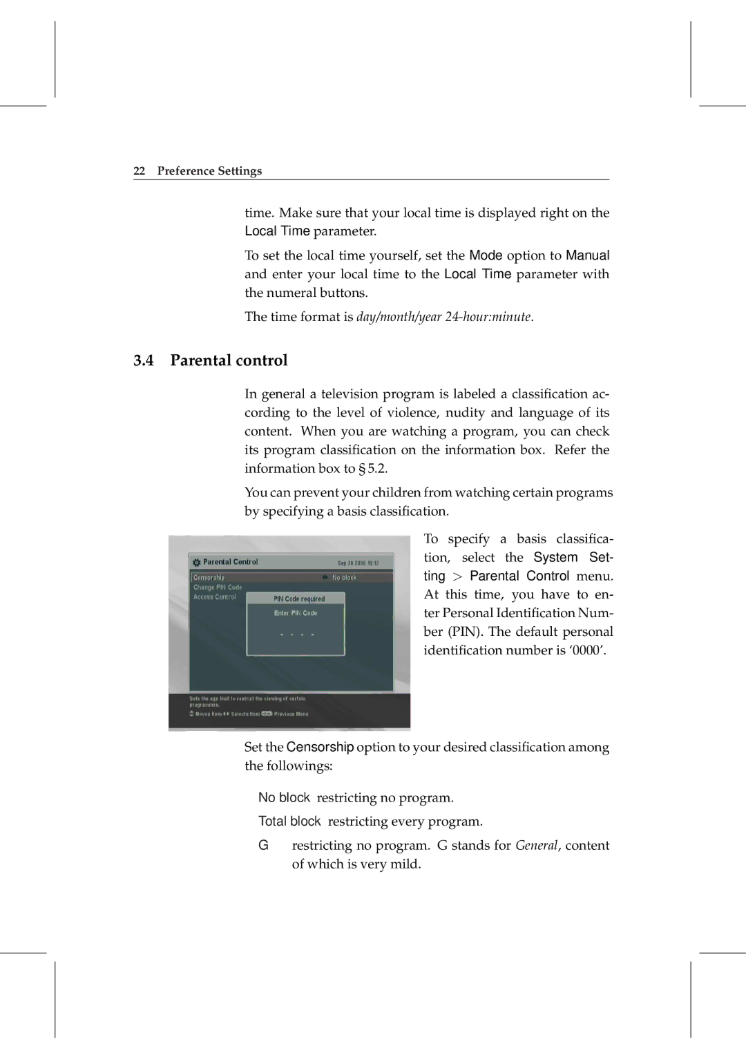 Topfield TF 5000 manual Parental control 