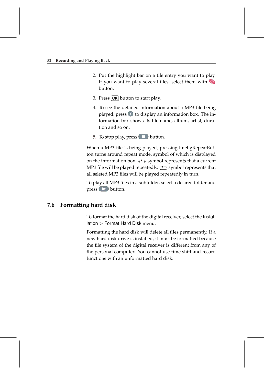 Topfield TF 5000 manual Formatting hard disk 