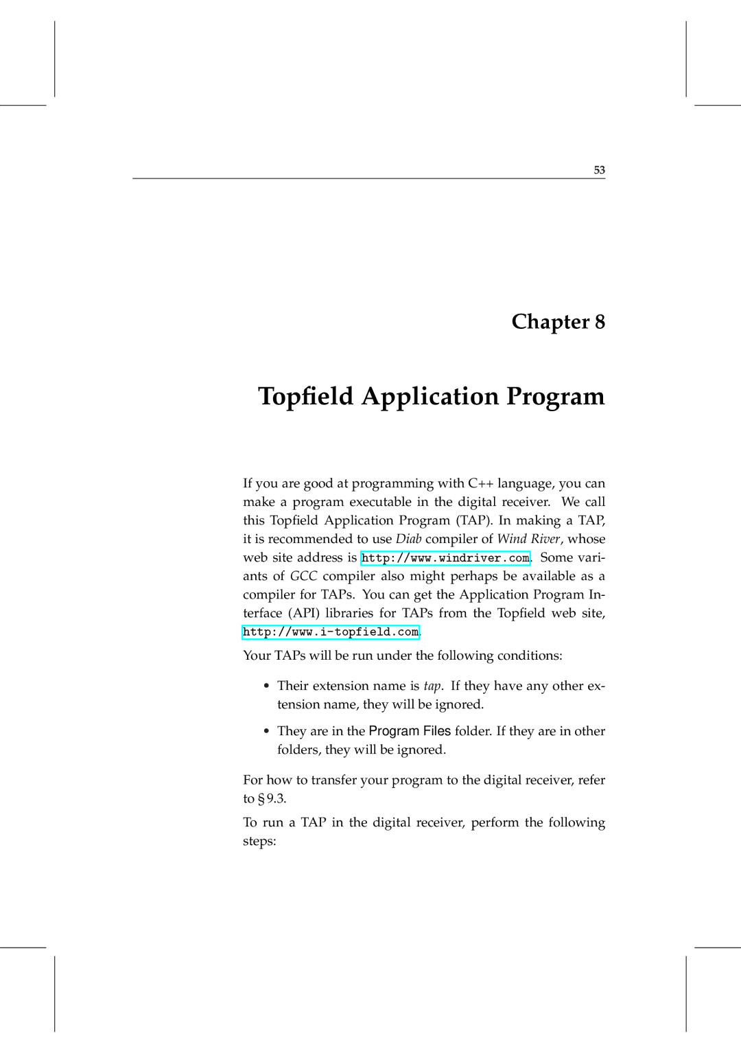 Topfield TF 5000 manual Topﬁeld Application Program 