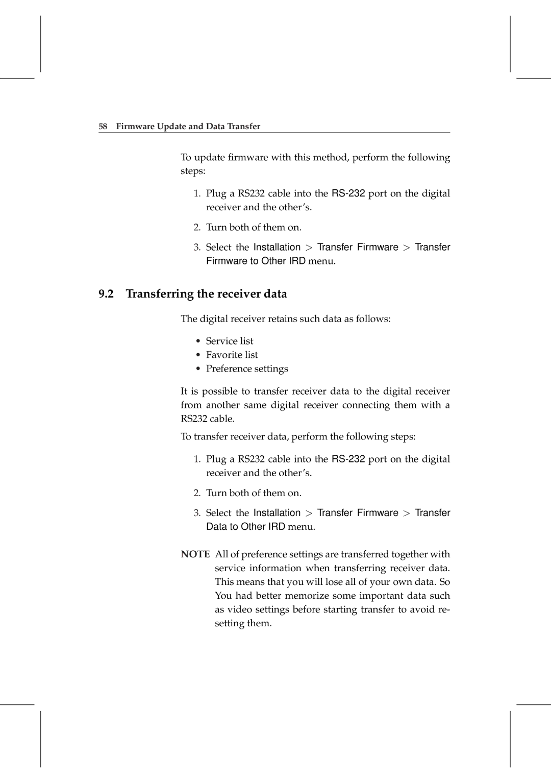 Topfield TF 5000 manual Transferring the receiver data 