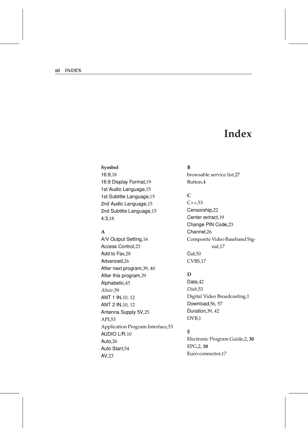 Topfield TF 5000 manual Index 