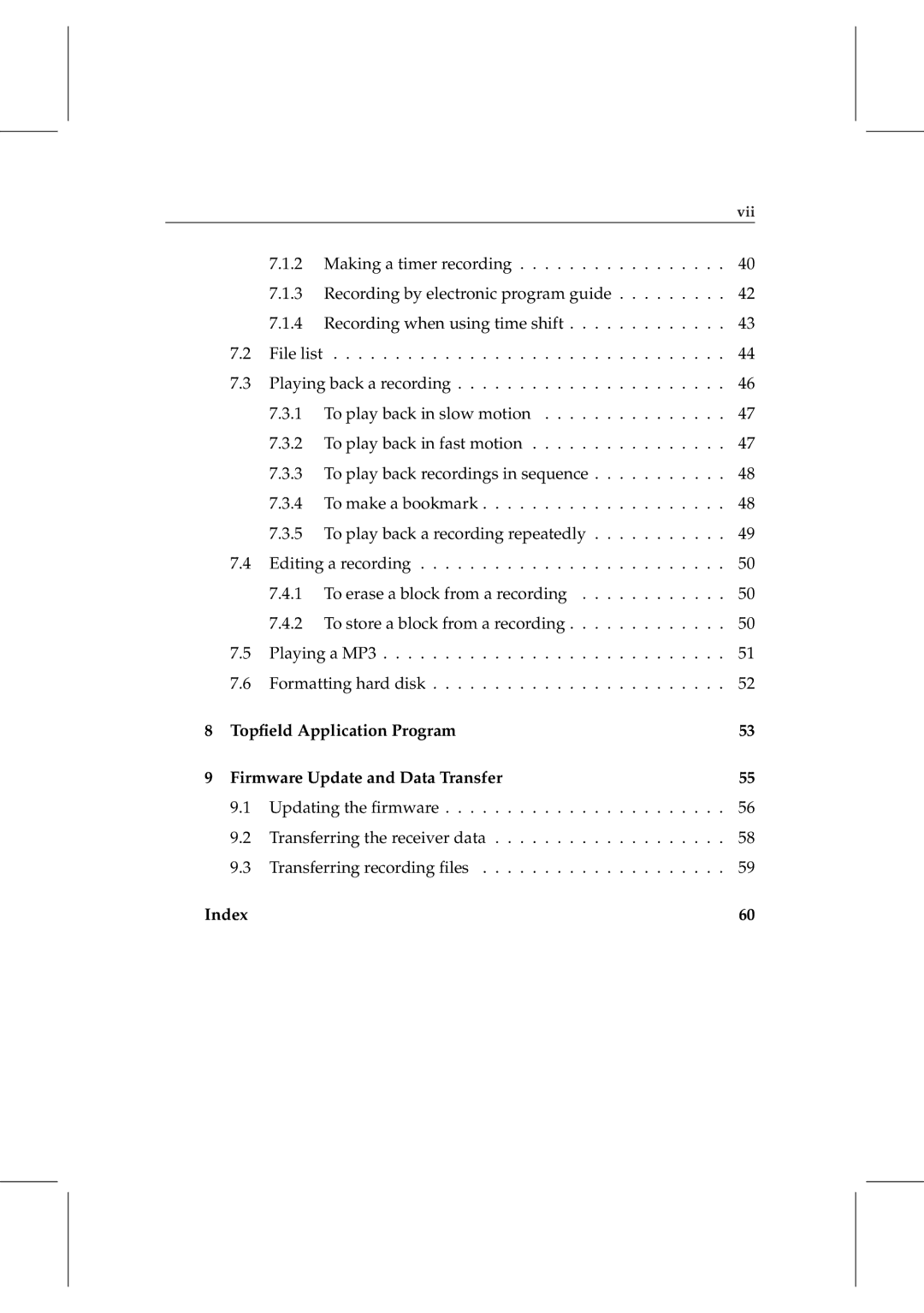 Topfield TF 5000 manual Index 