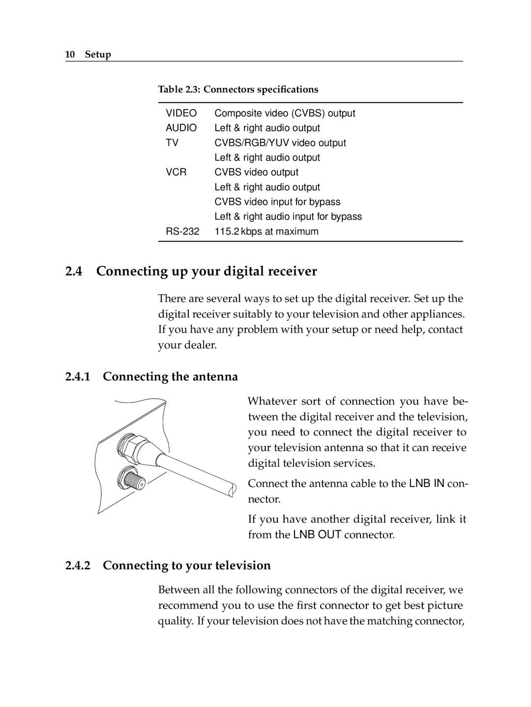 Topfield TF 5050 CI manual Connecting up your digital receiver, Connecting the antenna, Connecting to your television 