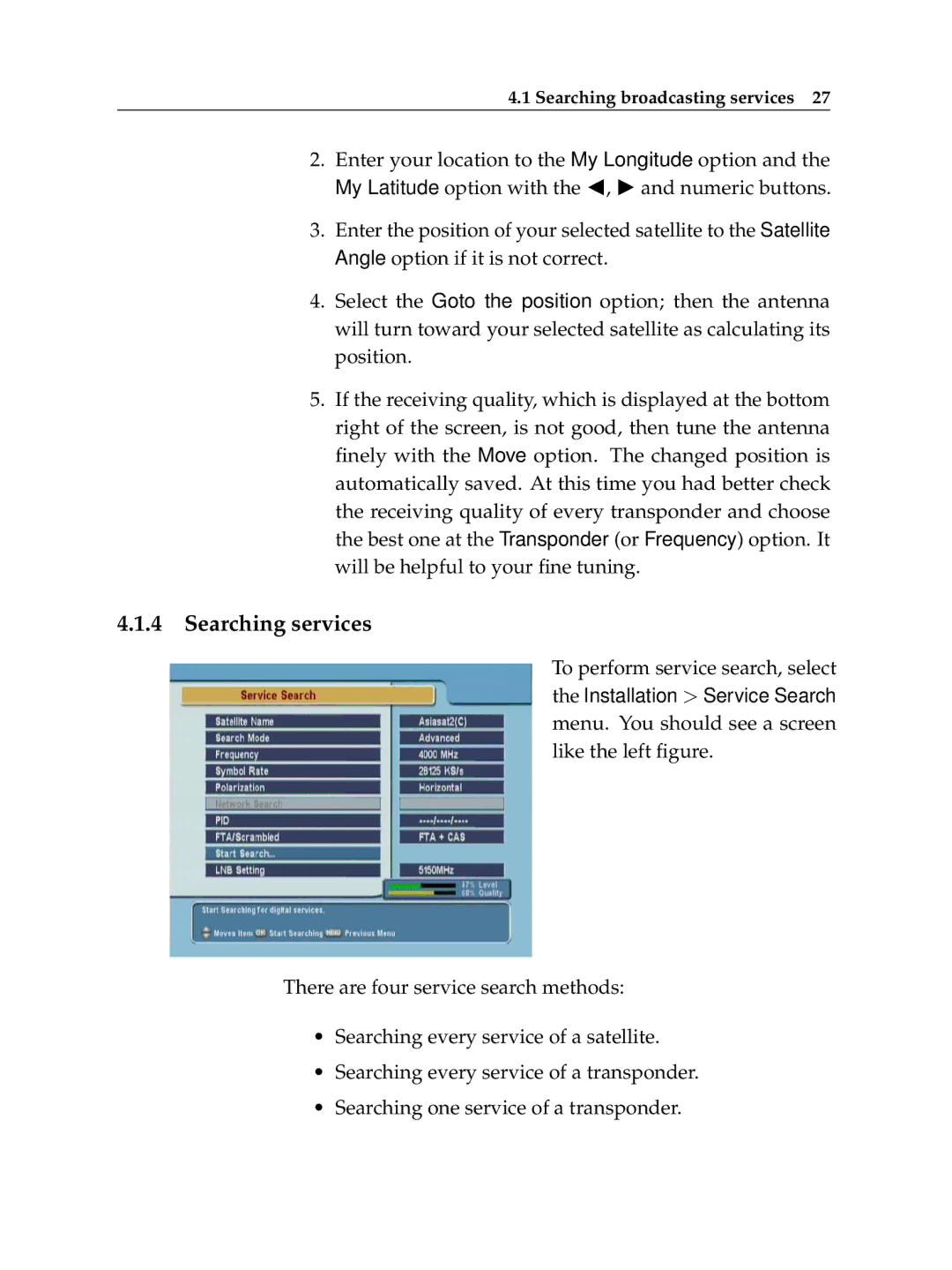 Topfield TF 5050 CI manual Searching services 