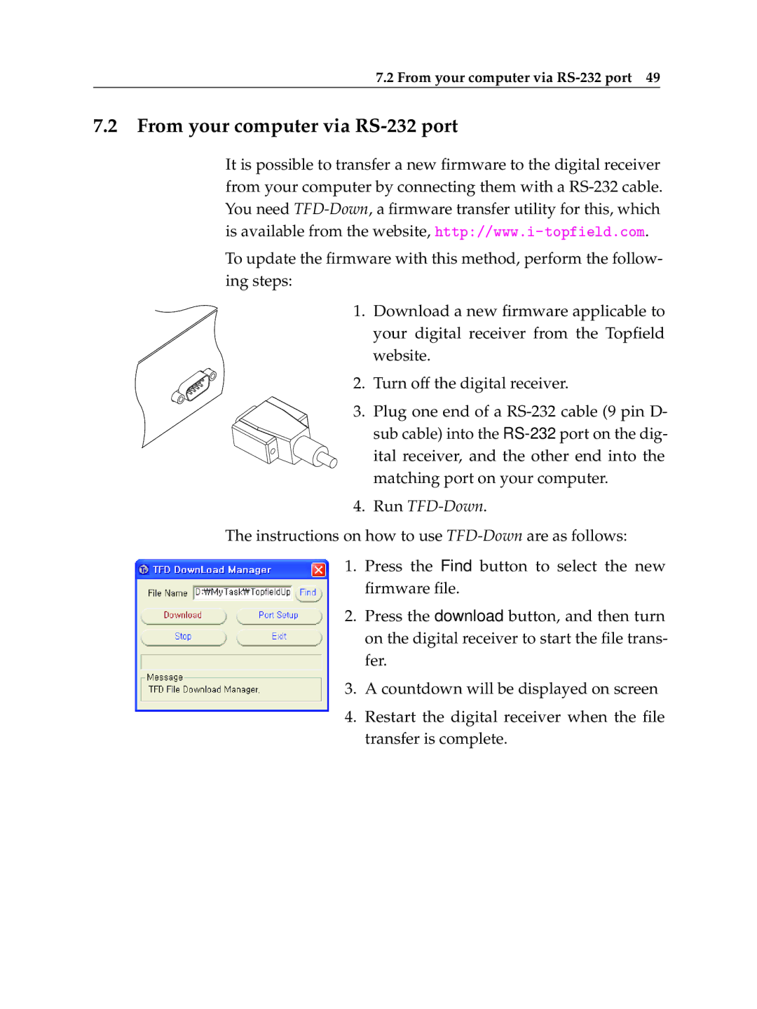 Topfield TF 5050 CI manual From your computer via RS-232 port 