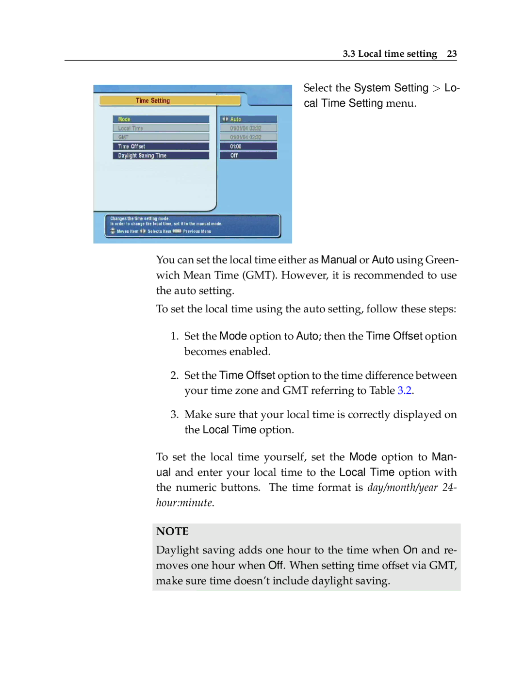 Topfield TF 5100 PVR manual Local time setting 