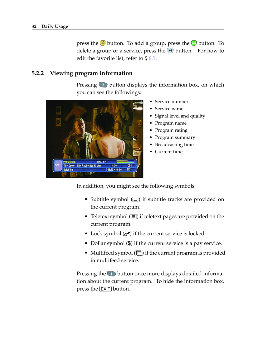 Topfield TF 5100 PVR manual Viewing program information 