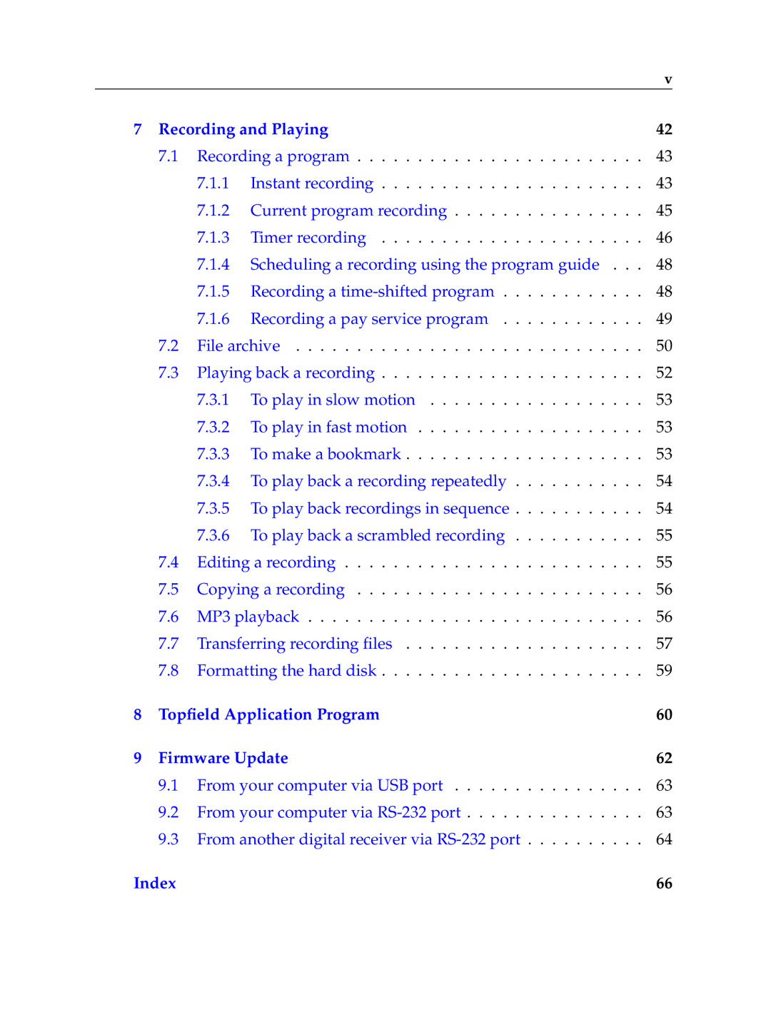 Topfield TF 5100 PVR manual Index 