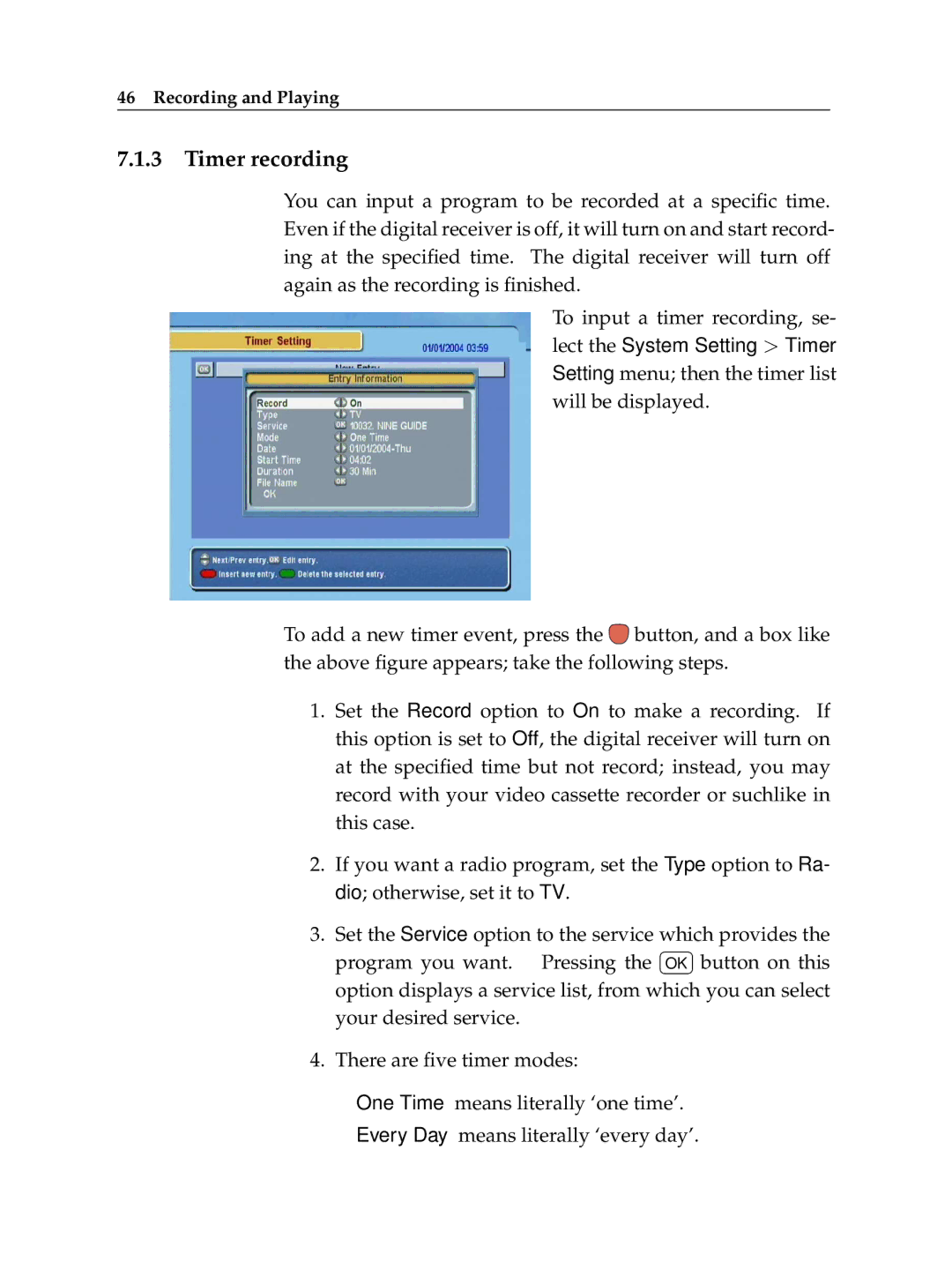 Topfield TF 5100 PVR manual Timer recording 