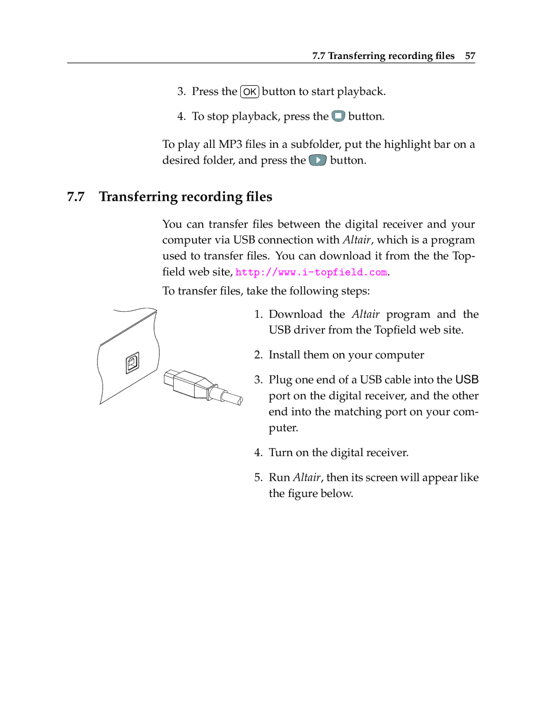 Topfield TF 5100 PVR manual Transferring recording ﬁles 