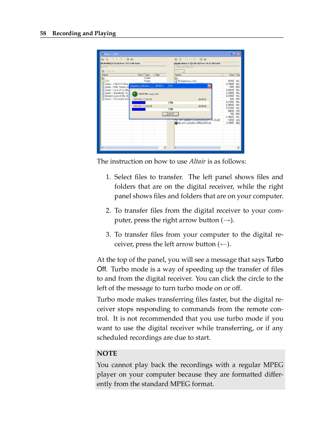 Topfield TF 5100 PVR manual Instruction on how to use Altair is as follows 