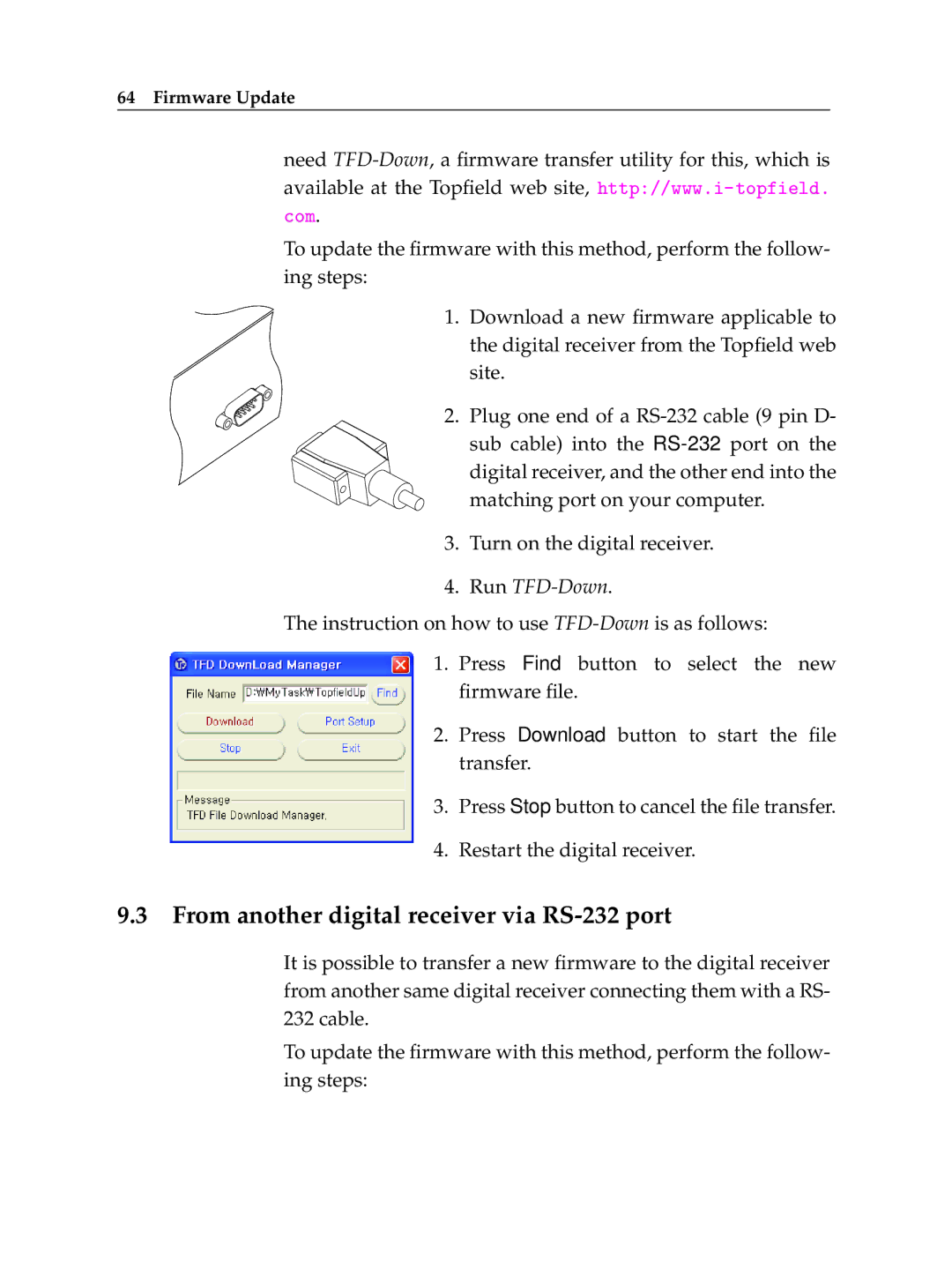 Topfield TF 5100 PVR manual From another digital receiver via RS-232 port 