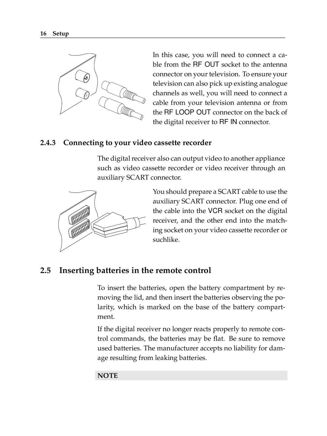 Topfield TF 5400 PVR manual Inserting batteries in the remote control, Connecting to your video cassette recorder 