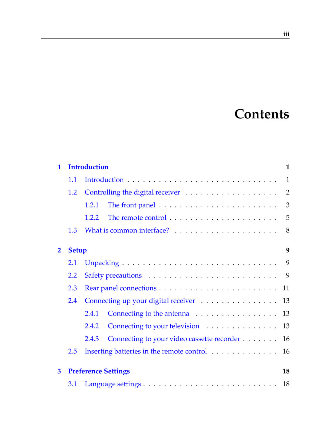 Topfield TF 5400 PVR manual Contents 