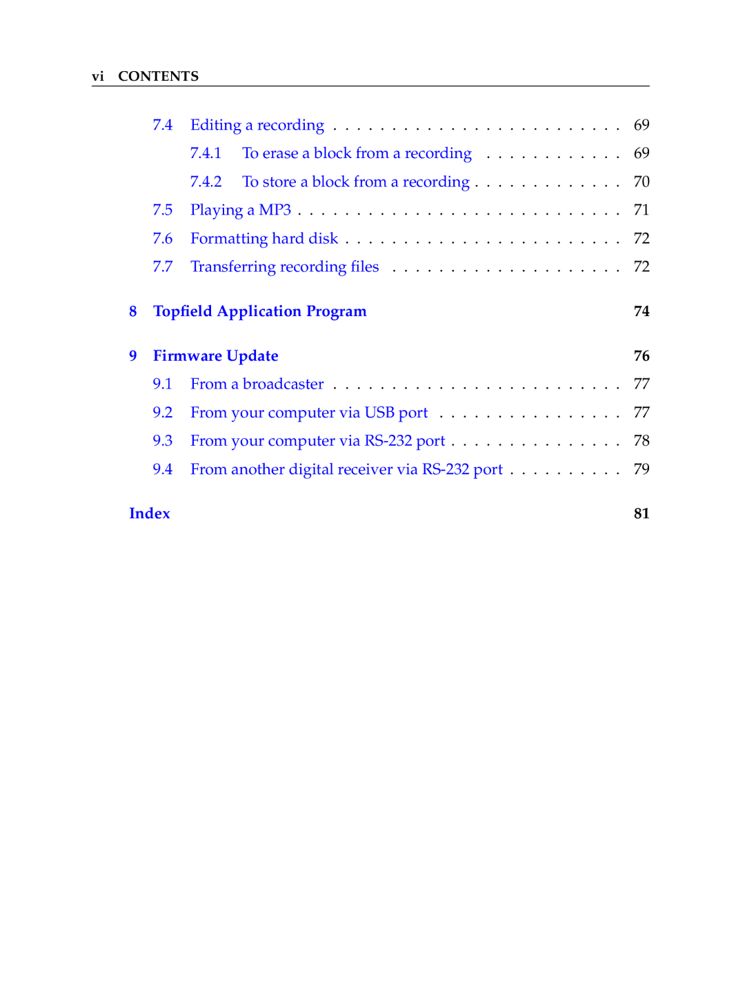 Topfield TF 5400 PVR manual Index 