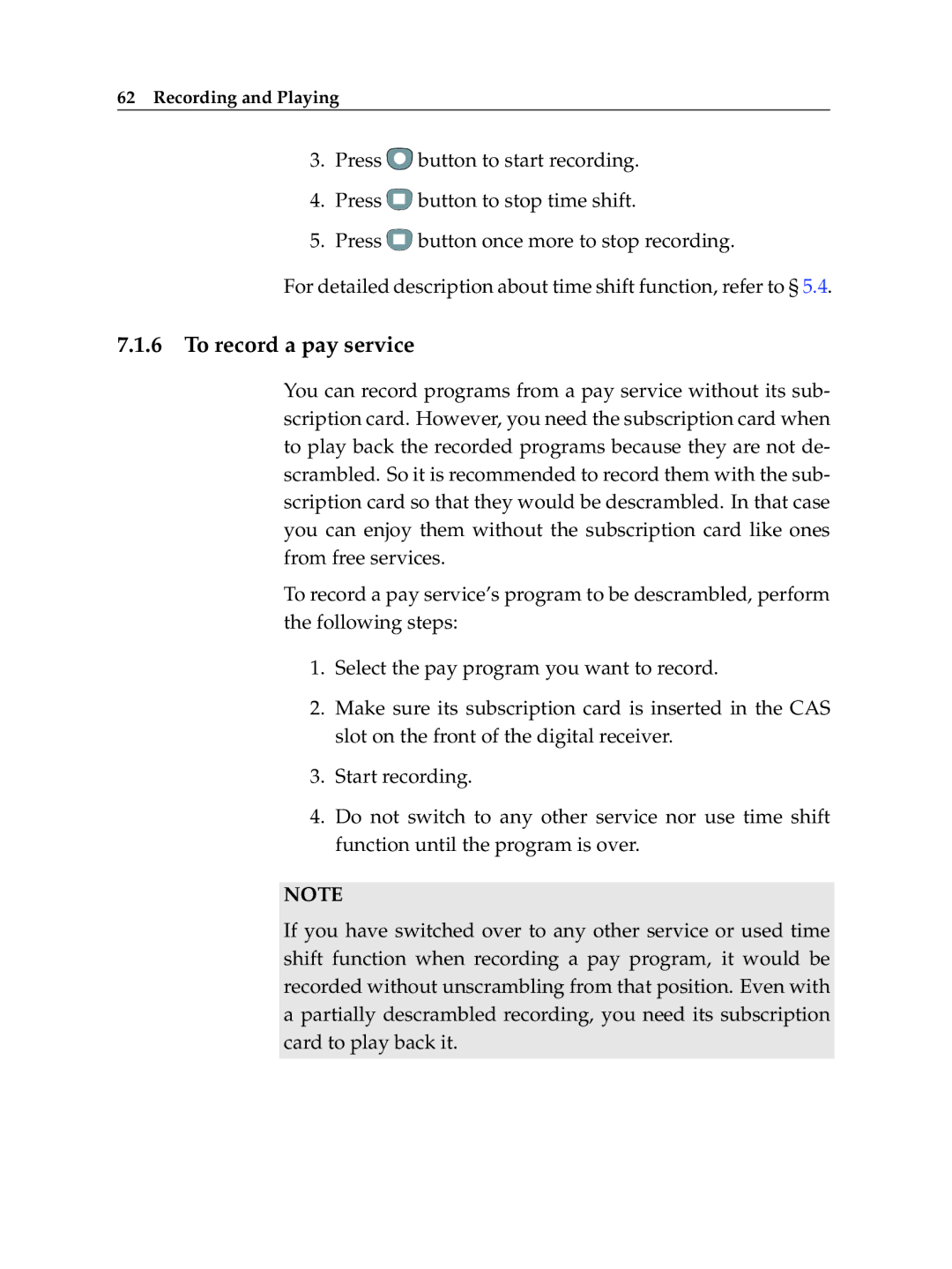 Topfield TF 5400 PVR manual To record a pay service 