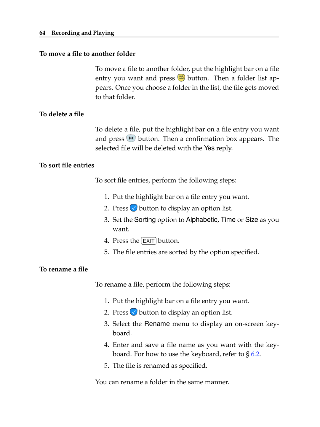 Topfield TF 5400 PVR manual To move a ﬁle to another folder 