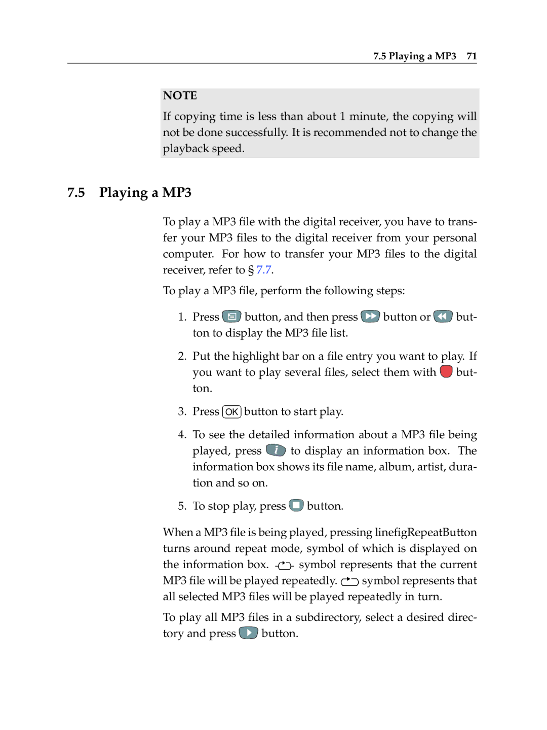 Topfield TF 5400 PVR manual Playing a MP3 