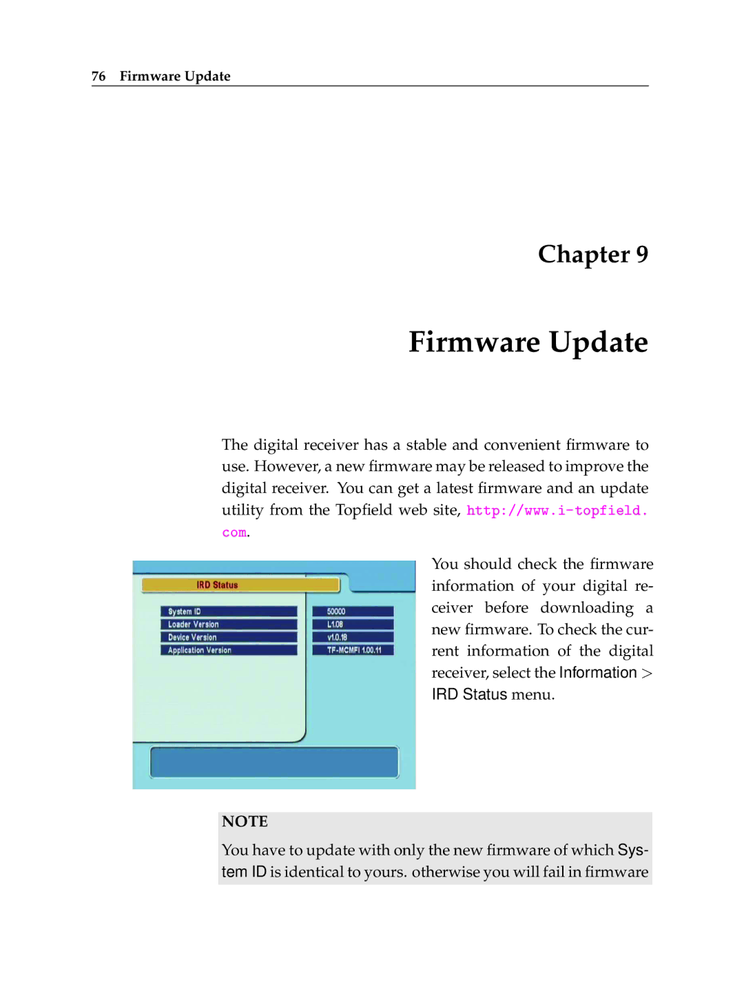 Topfield TF 5400 PVR manual Firmware Update 