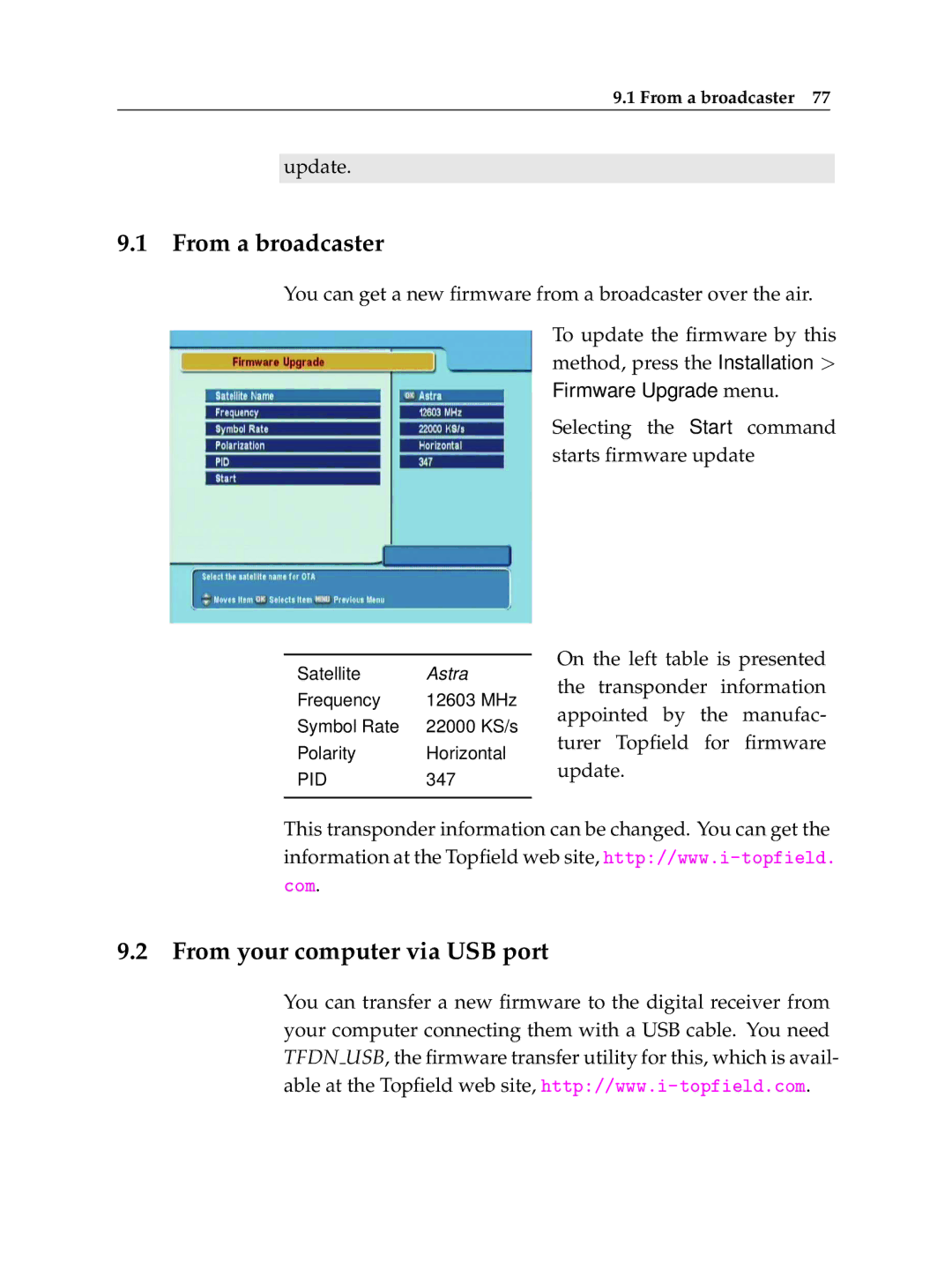 Topfield TF 5400 PVR manual From a broadcaster, From your computer via USB port 