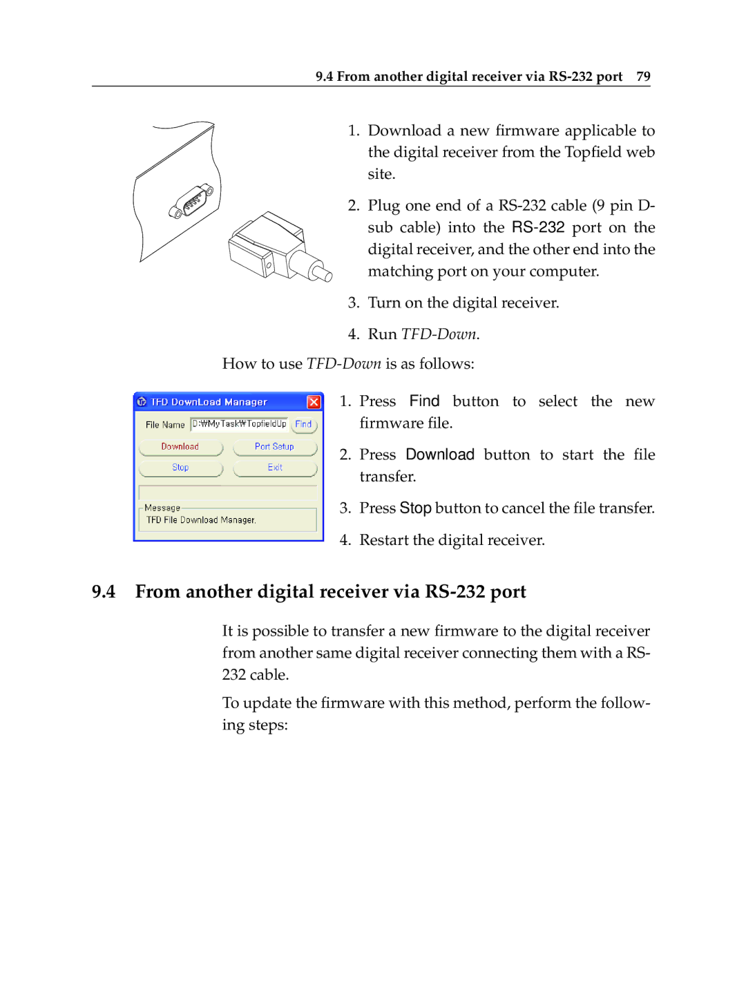 Topfield TF 5400 PVR manual From another digital receiver via RS-232 port 