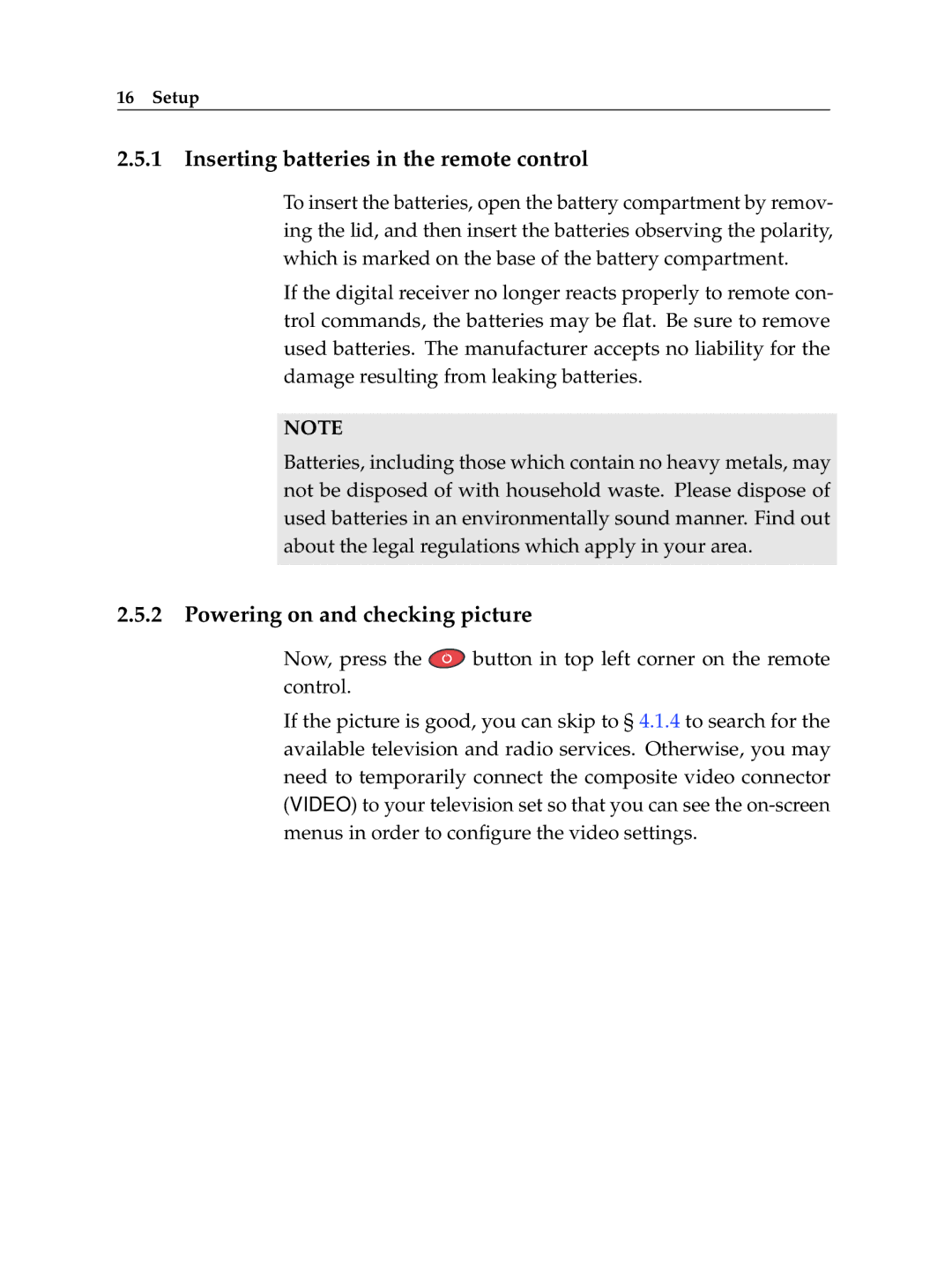 Topfield TF 5510 PVR, TF 5010 PVR manual Inserting batteries in the remote control, Powering on and checking picture 