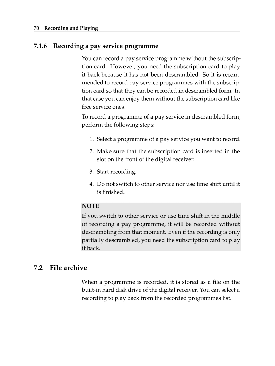 Topfield TF 5510 PVR, TF 5010 PVR manual File archive, Recording a pay service programme 