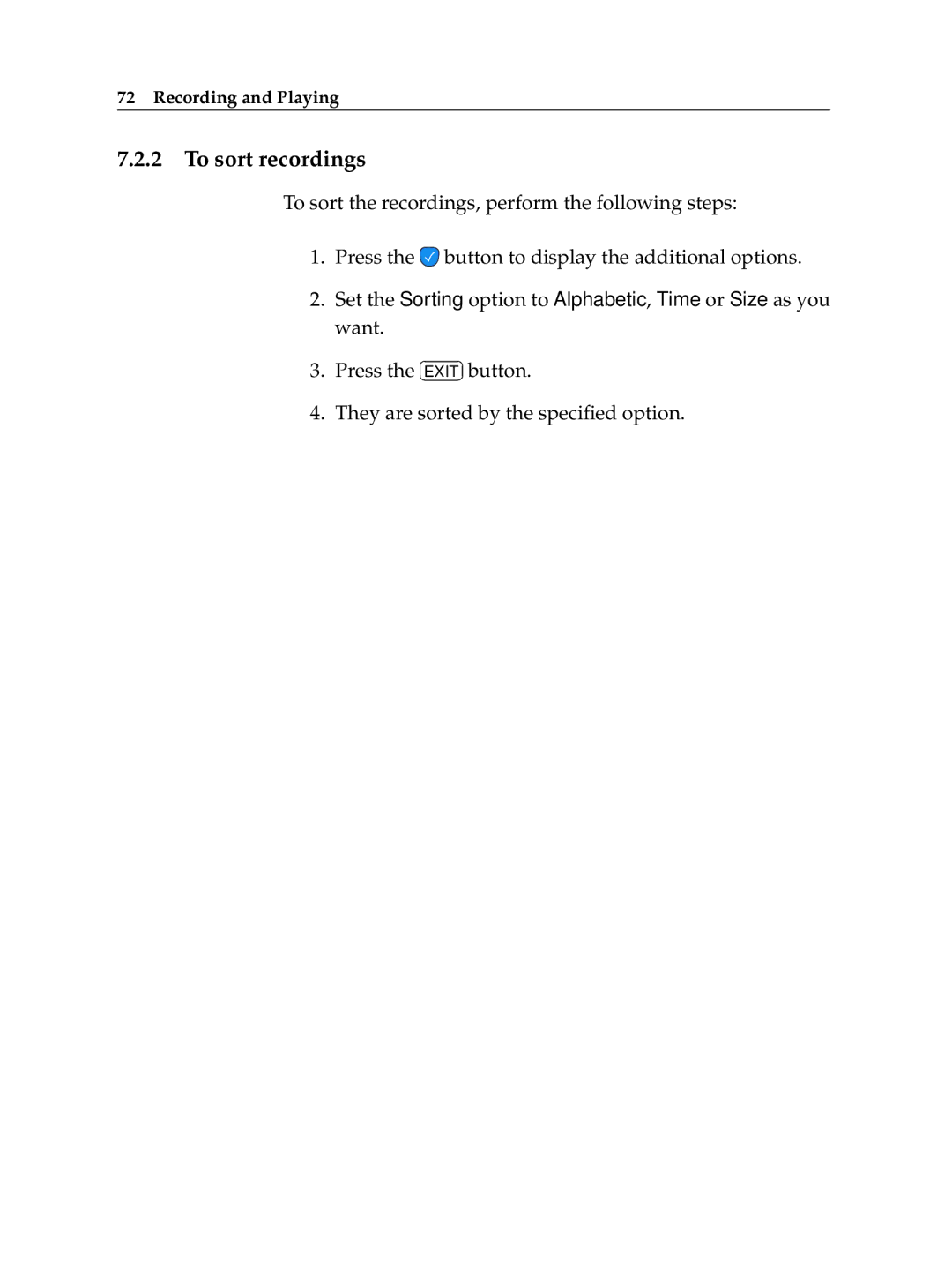 Topfield TF 5510 PVR, TF 5010 PVR manual To sort recordings 