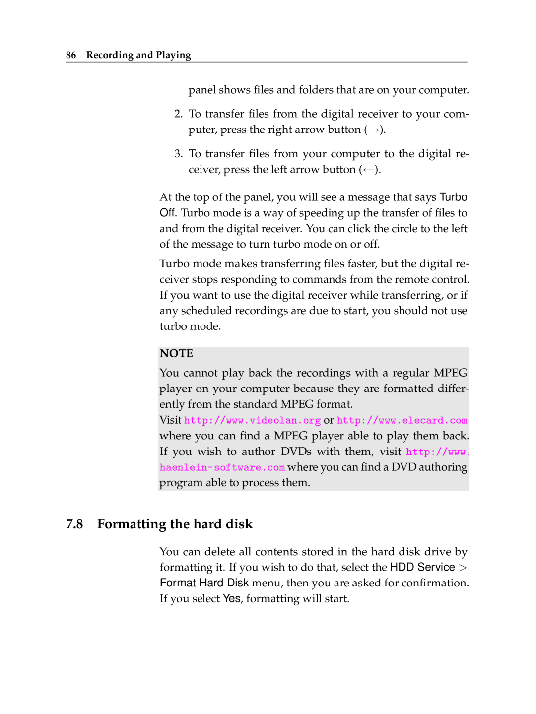 Topfield TF 5510 PVR, TF 5010 PVR manual Formatting the hard disk 