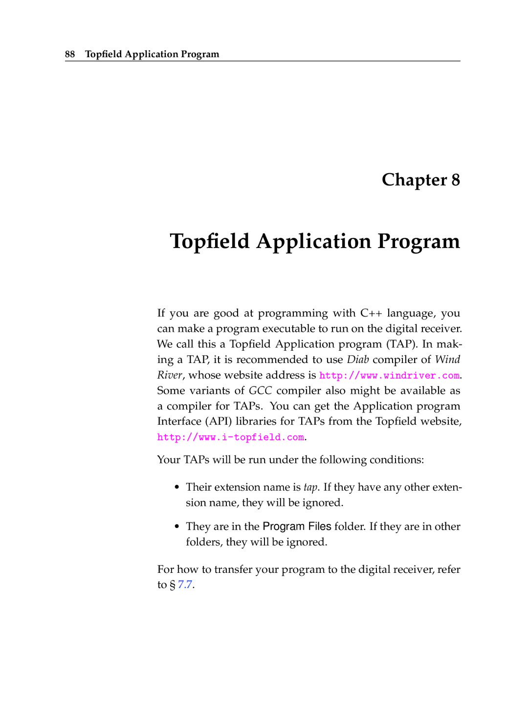 Topfield TF 5510 PVR, TF 5010 PVR manual Topﬁeld Application Program 