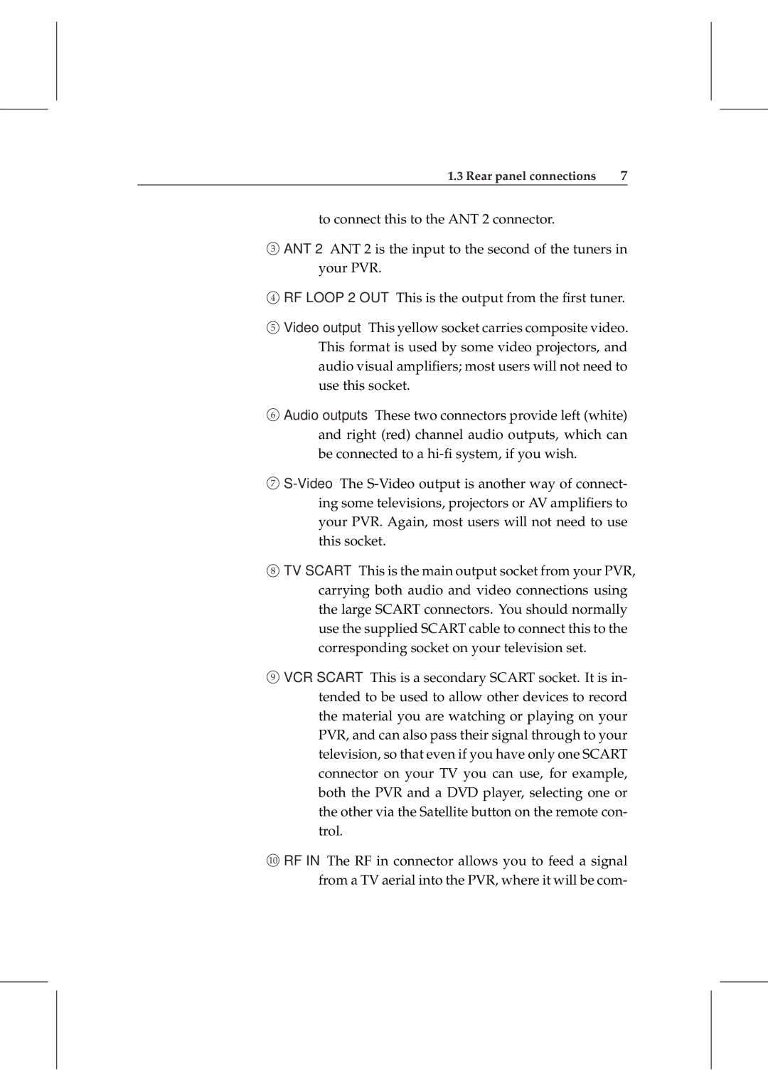 Topfield TF 5800 PVR user manual Rear panel connections 