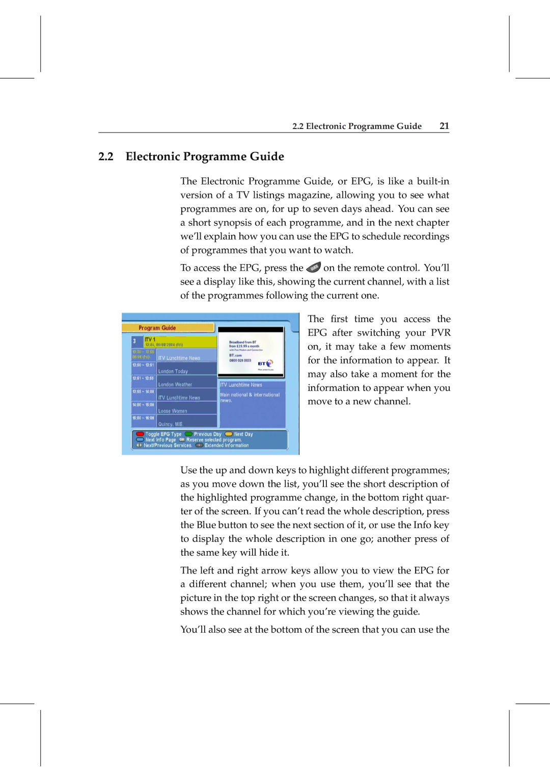 Topfield TF 5800 PVR user manual Electronic Programme Guide 