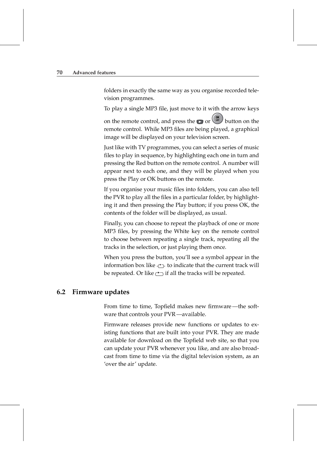 Topfield TF 5800 PVR user manual Firmware updates 