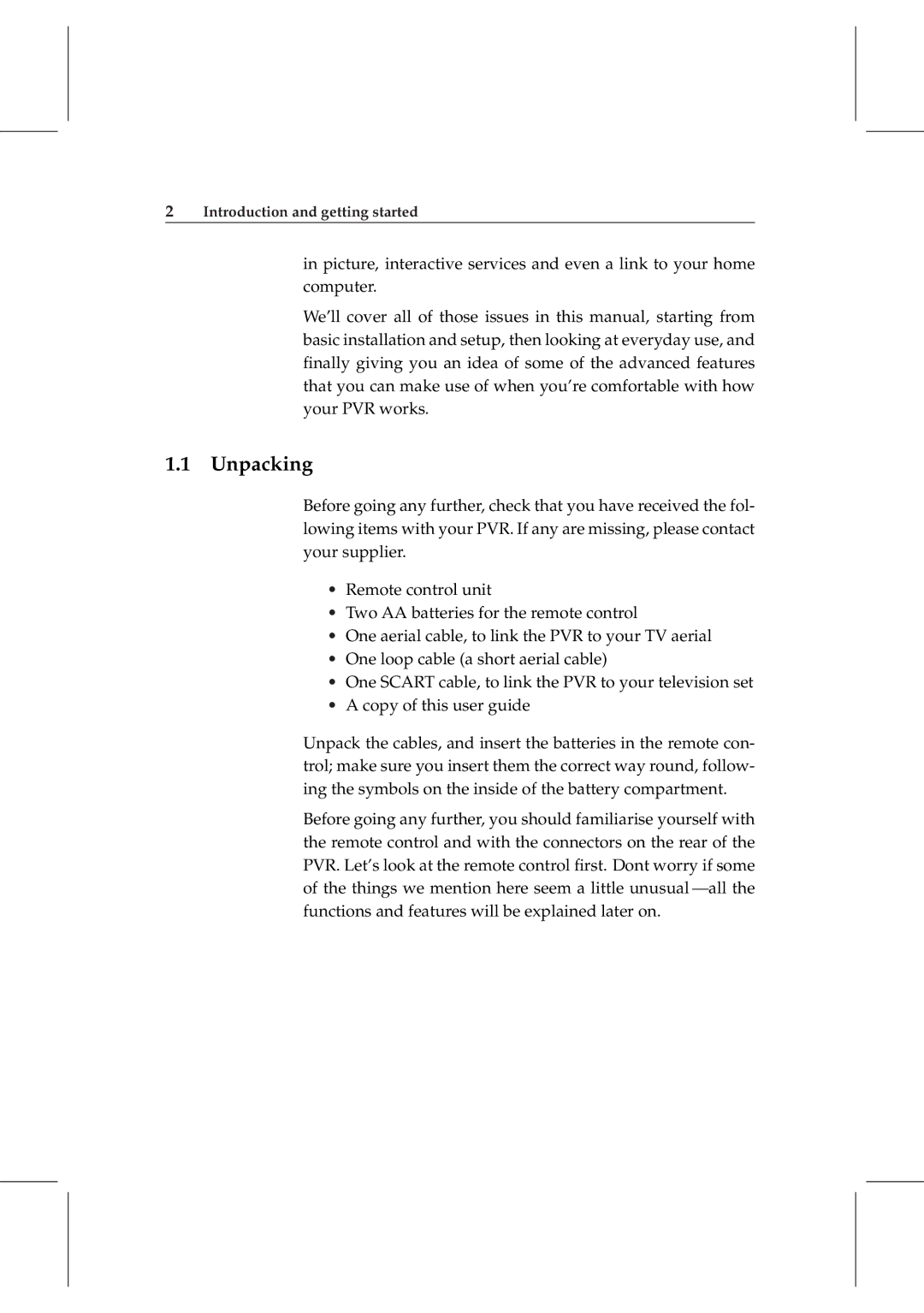 Topfield TF 5800 PVR user manual Unpacking 