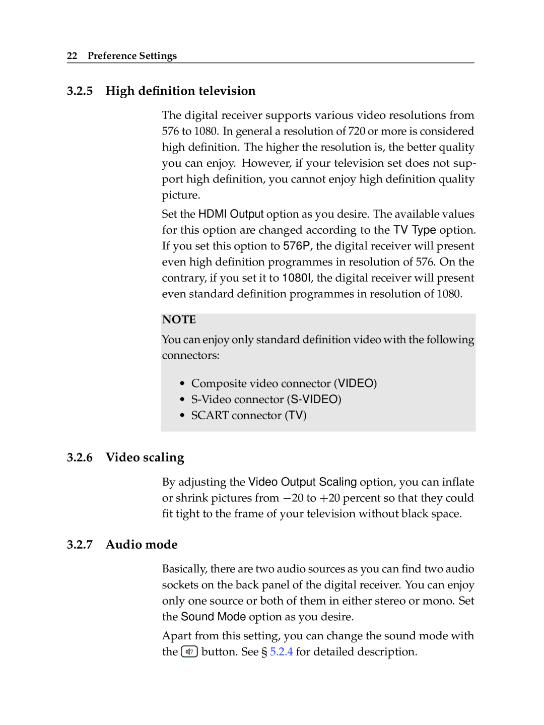 Topfield TF 600 PVRc manual High deﬁnition television, Video scaling, Audio mode 