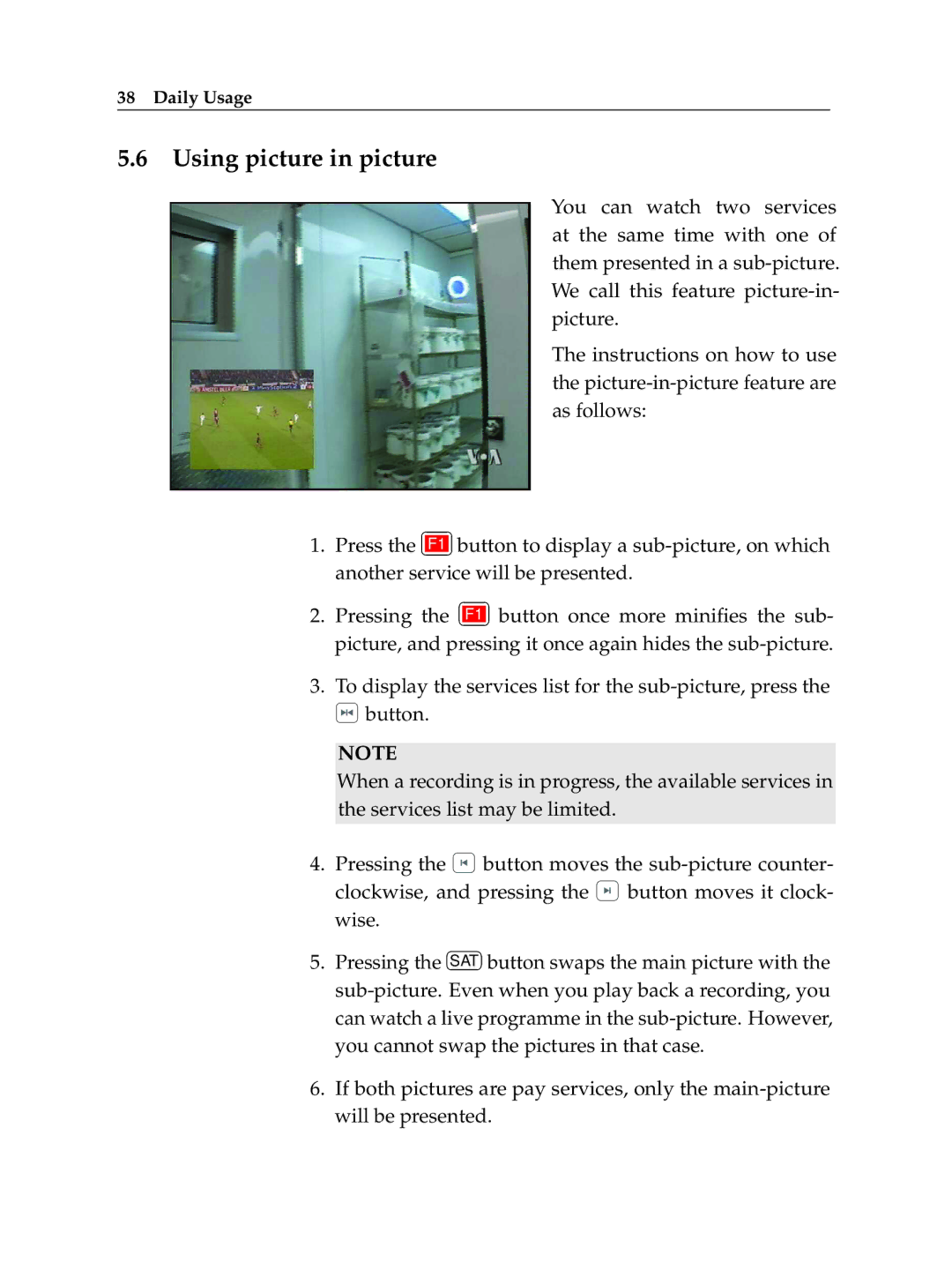 Topfield TF 600 PVRc manual Using picture in picture 