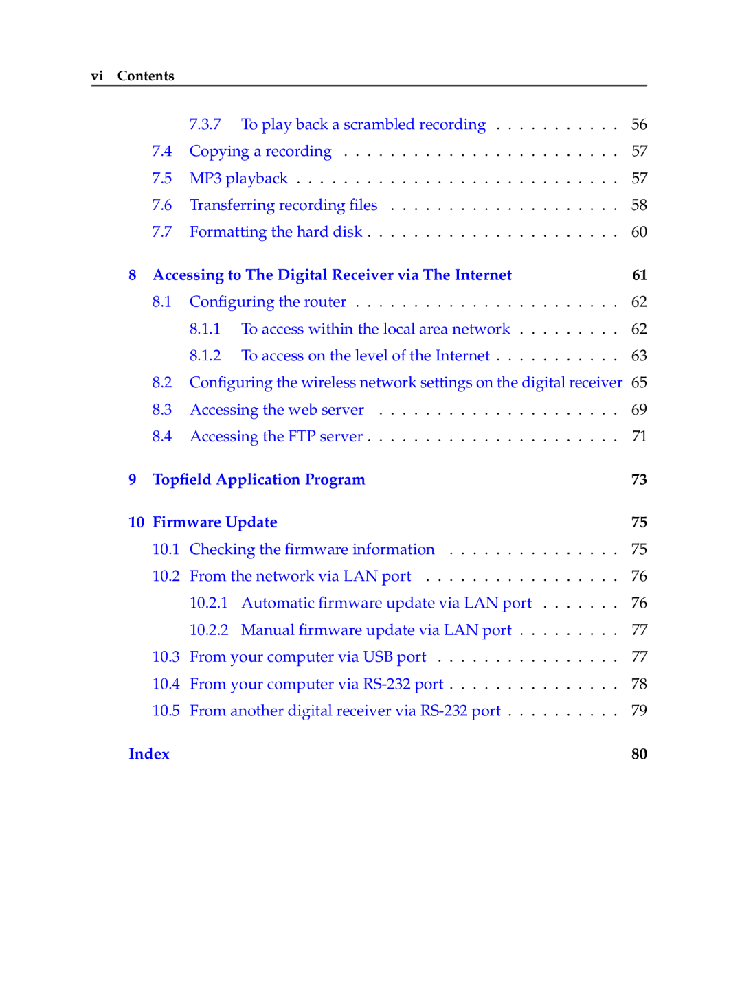 Topfield TF 600 PVRc manual Index 