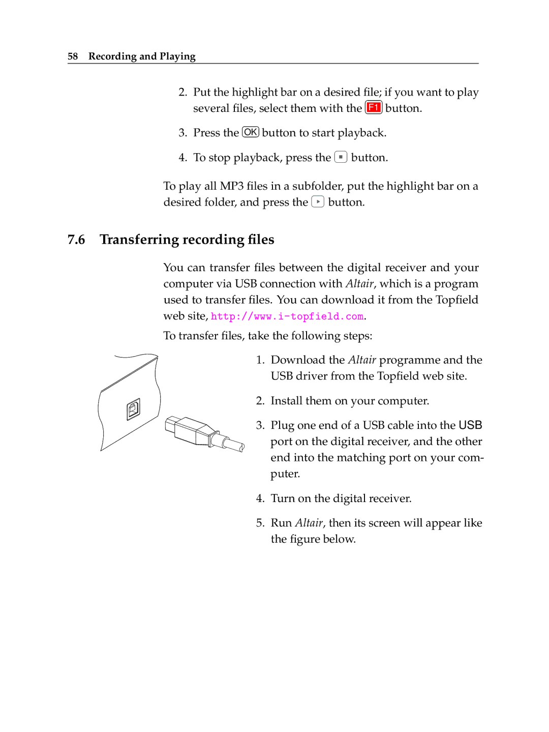 Topfield TF 600 PVRc manual Transferring recording ﬁles 