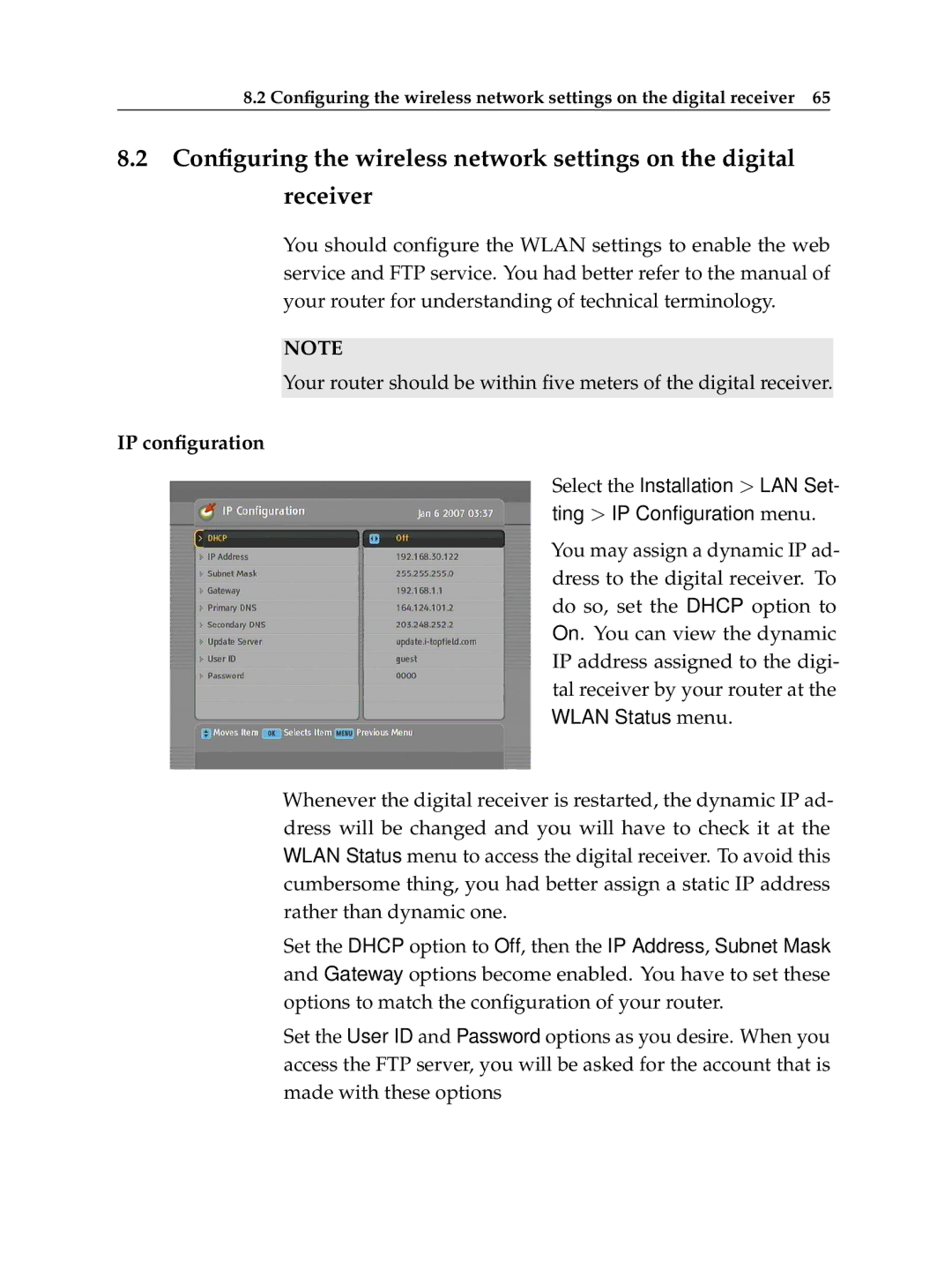 Topfield TF 600 PVRc manual IP conﬁguration 