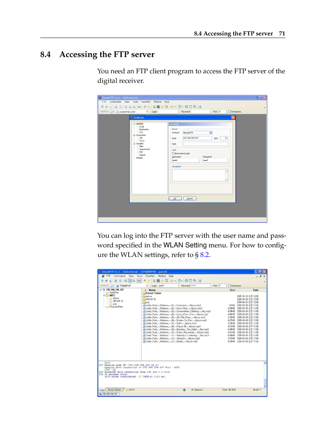 Topfield TF 600 PVRc manual Accessing the FTP server 